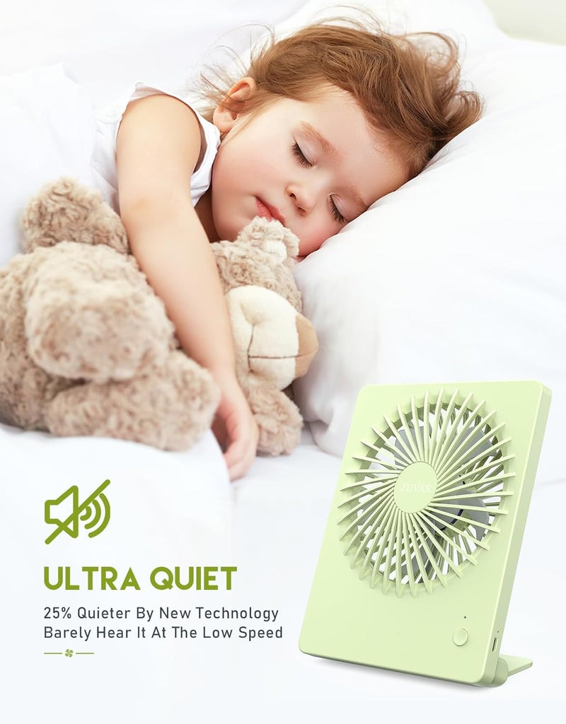 Zuvas Desk Fan Battery Operated Fan Rechargeable 180°Tilt Folding Personal Fan Ultra Quiet Small Portable 3 Speed Adjustable Strong Wind Fan For Office Bedroom Home Desktop Camping (Light Green) - Image 2